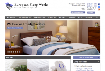 European Sleepworks homepage screenshot